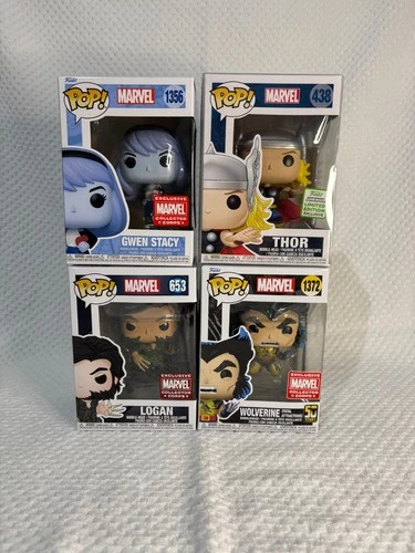 Funko Pop Marvel Exclusive Lot (4) Thor Logan Wolverine Gwen Stacy