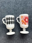 Vintage Milk Glass Pedestal Mugs Pair Mid Century Modern Flower Power Op Art