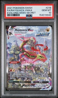 2021 POKEMON SWORD & SHIELD EVOLVING SKIES #218 FA/RAYQUAZA VMAX SECRET PSA 10
