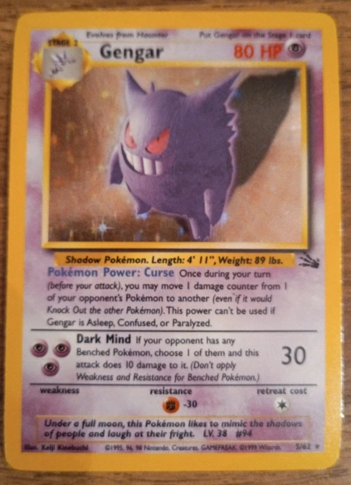 Pokémon Gengar Fossil Holo Card 5/62 - Image 2 of 3