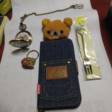 Rilakkuma Plush Doll Case Pocket Watch Fork Charm Rhinestone Lot of