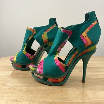 Alba Multicolor Fabric Platform Anklestrap Stiletto Sandal Pumps Size 9
