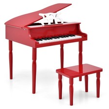 30-Key Classic Baby Grand Piano Toddler Toy Wood w/ Bench & Music Rack Red