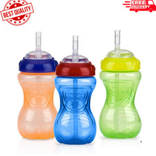 Nuby No-Spill Sippy Cup with Flex Straw - 3-Pack 10-Ounce Bottles - Sippy Cups