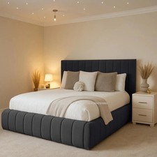Image of Luxury Ottoman Bed Plush Velvet Upholstered Ottoman Storage Double & King size