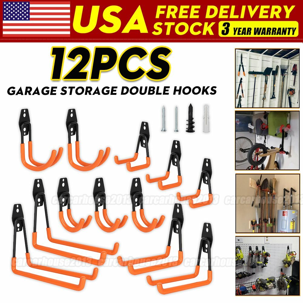 12-Pack Steel Garage Storage Utility Double Hooks Wall Organizer