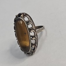 Antique 900 Silver Tigers Eye Ring S7 6g H163