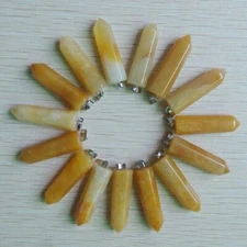 12pcs Natural Yellow Jade Stone Hexagonal Pillar Charms Point Pendants 10x32mm