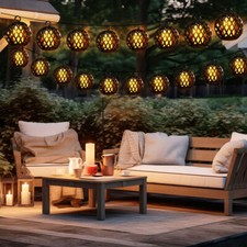 Lampe Solaire Extérieure Guirlande Lumineuse 16x LED Boule Effet Feu Jardin Noir