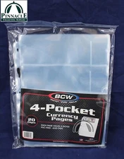 4 Pocket Pages for Modern Currency / Archival Safe & PVC Free / 20 Pack of Pages