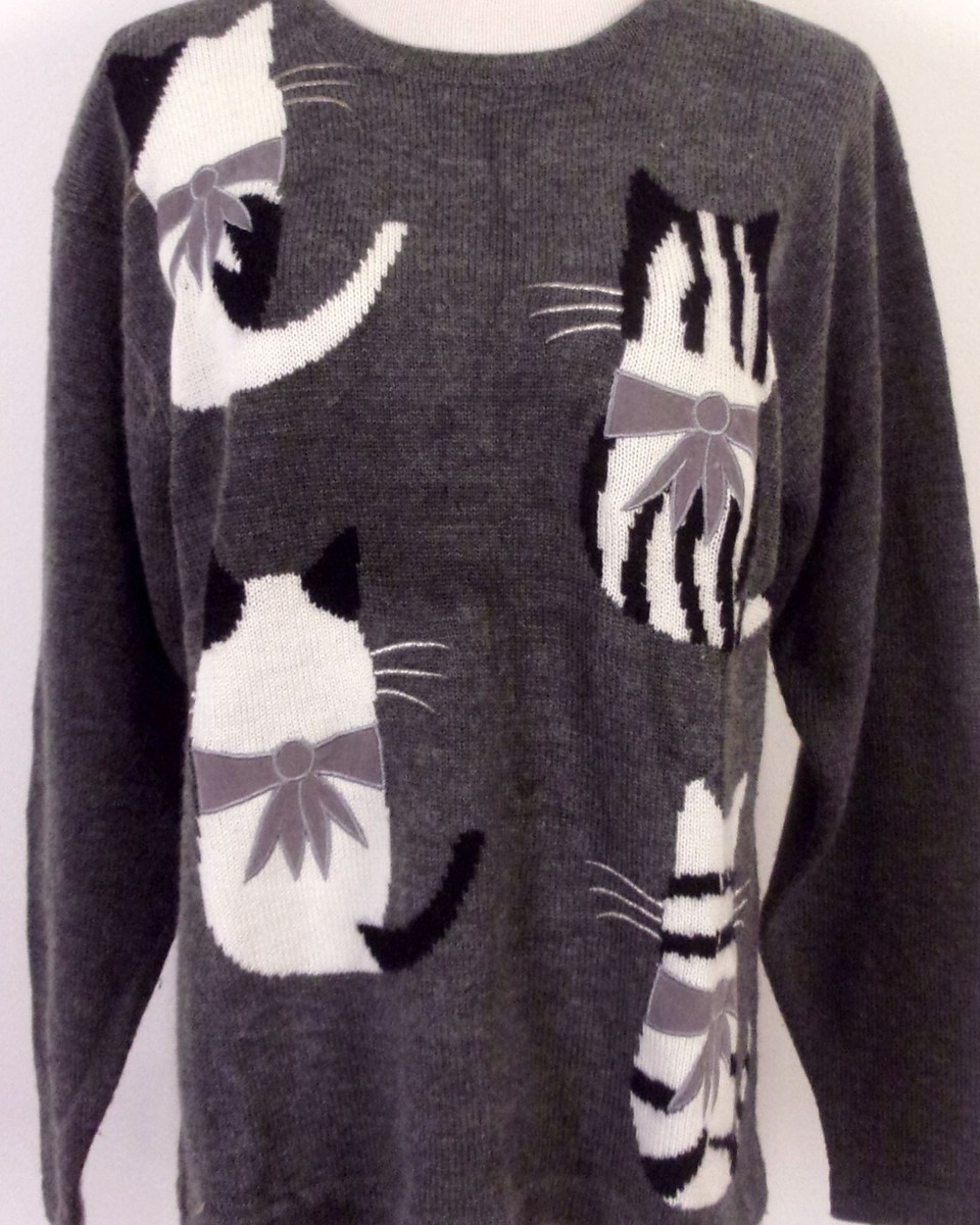vintage 80s Orvis Cats Kittens Pullover Crew Sweater Wool Blend