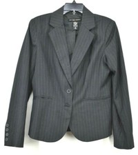 New York  Company Womens Gray Striped Nitch Collar Straight Stretch Blazer 10