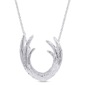 Authentic Horn Antler Pendant Necklace 925 Sterling Silver With 18" Rope Chain
