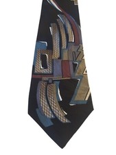Chez Roffe New York Mens Tie Necktie Designer Luxury Black Teal Blue Abstract
