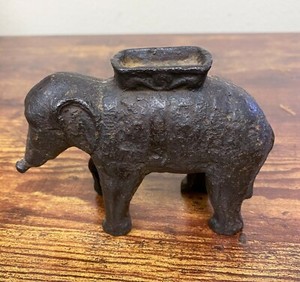 Antique Cast Iron Elephant Bank Still Coin Bank Circus Style Vintage