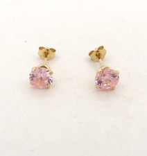 14k Gold Round Pink cz October Birthstone Stud Earrings New