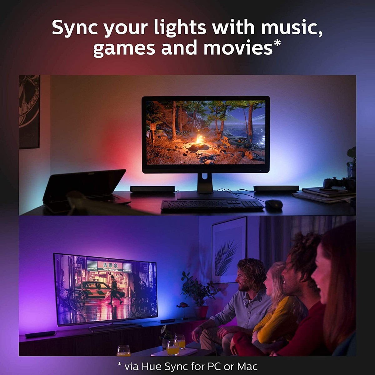 Philips Hue Play Light Bar Dual Base Pack Black LED 2 PACK BRAND