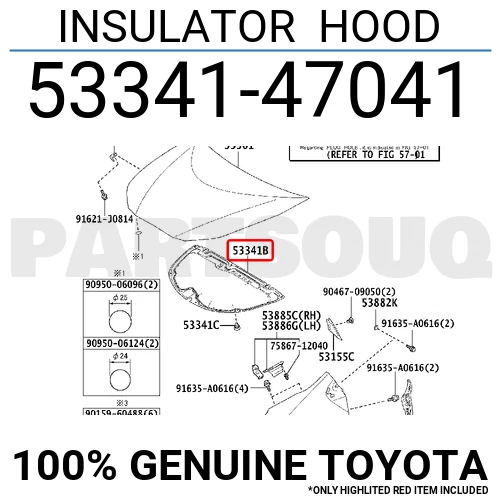 5334147041 Genuine Toyota INSULATOR HOOD 53341-47041 | eBay 
