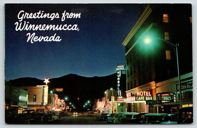 Winnemucca NV~Neon Night~Sage Theatre~Felix's Hotel Humboldt~Bar~Gaming~1950s PC