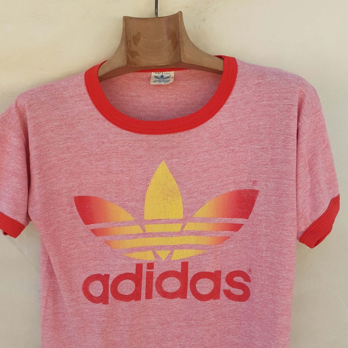 希少 両面 80's adidas L/S Logo ringer Tee Vintage 1980's Adidas Ringer Trefoil Logo Stripes Shirt