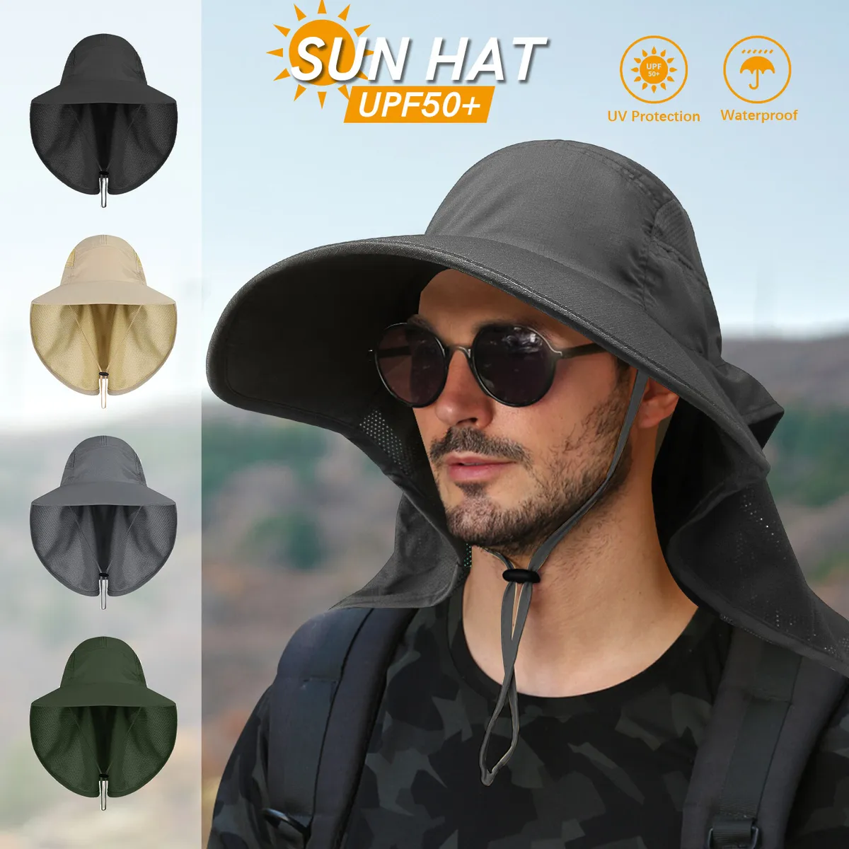 Men Women Ear Neck Flap Snap Hat Outdoor Sun Protection Mesh Fishing  Hunting Hat