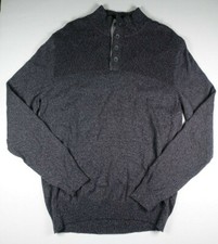 CLUB ROOM Dark Lead Marled Grey Quarter Button Pullover Sweater NEW Large L