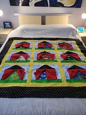 Hand Made Quilt Log Cabin House Lap Quilt Mutlicolor size 52" x 49" so Cute