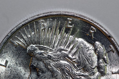 1923-D Mint State 360 Degree Die Crack Ob MS 90% Silver Peace Dollar (PDX1277) - Picture 3 of 8