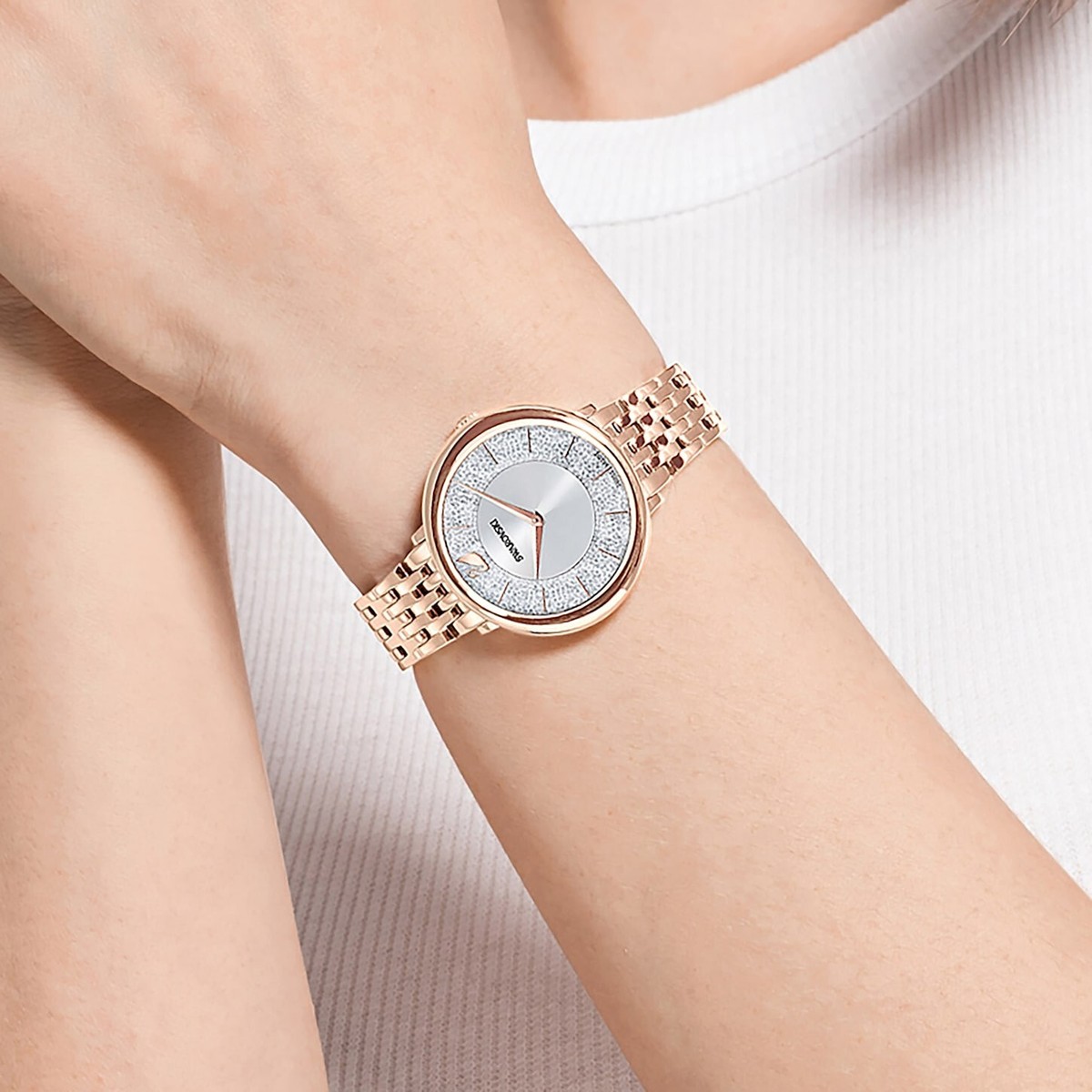 Swarovski Crystalline Chic Metal Rose Gold-tone White Watch