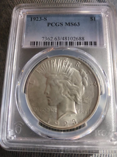 1923-S Peace Silver Dollar MS63 PCGS White  This Exact Coin