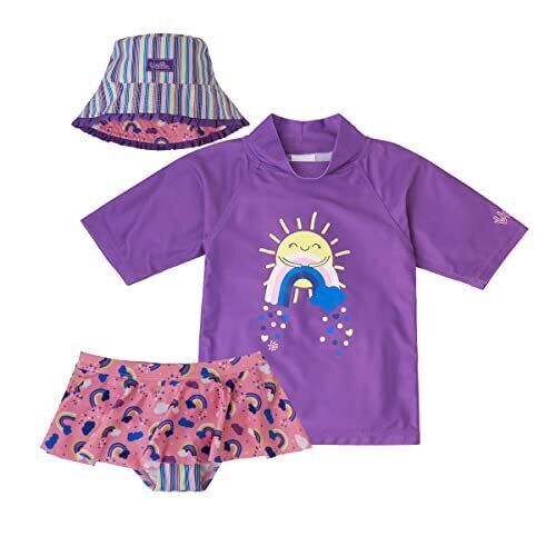 NWT*UV Skinz Girls 3PC Swim Set UPF 50+ Graphic Tee /Skirt/ Reversible Hat - Picture 20 of 22