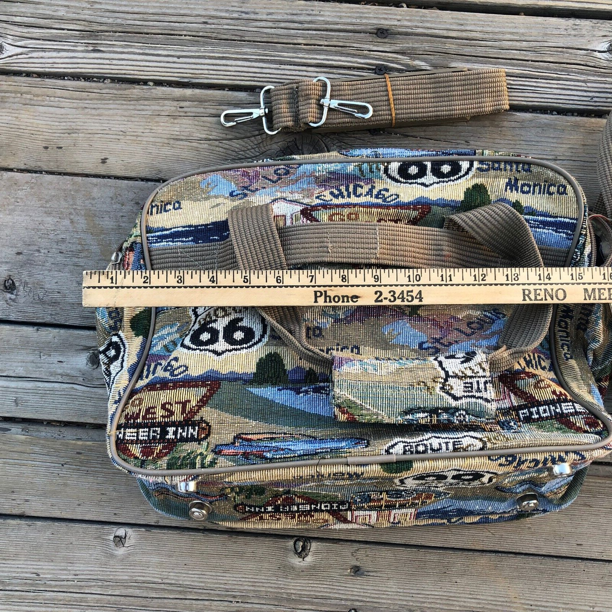 Vtg Pioneer Express Bags Route 66 Tapestry Travel Weekender