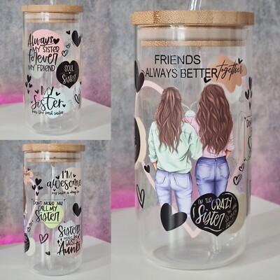Schwester Zitate - Libbey Glasdose - Eiskaffee Glas - Schwester Geburtstag Geschenk