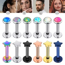 6-12Pcs Surgical Steel Labret Rings Monroe Lip Stud 16G Star Opal Top Earrings