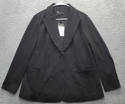 DG2 by Diane Gilman Blazer Jacket Women Medium Black Notch Lapel Single Breasted