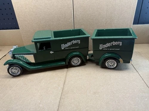 Underberg Green Delivery Truck & Trailer Model Advertising RARE Damaged Wood