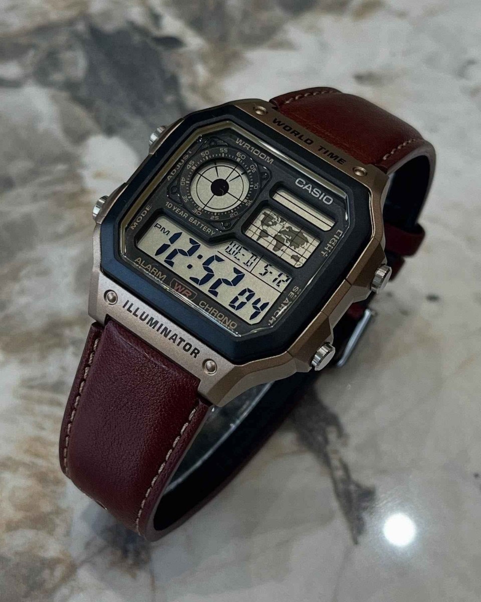 Casio AE-1200WHL-5AVDF World Time Illuminator Watch Brown Leather