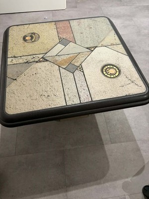Vintage Brutalist Stone Mosaic Coffee Table Kingma Style Inlaid British Coins