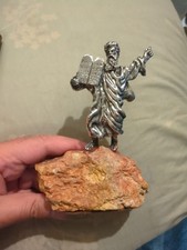 Beautiful Vintage Sterling Silver Moses Ten Commandments On Rock Statue Figure