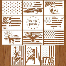 12Pcs American Flag Stencils Set, Union 50 Stars and 1776 Patriotic Stencils Fla