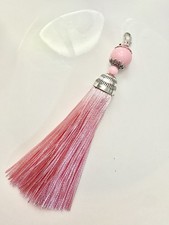 113mm Pink Beaded Top Polyester Thread Tassel w/Lobster Claw, Pendant
