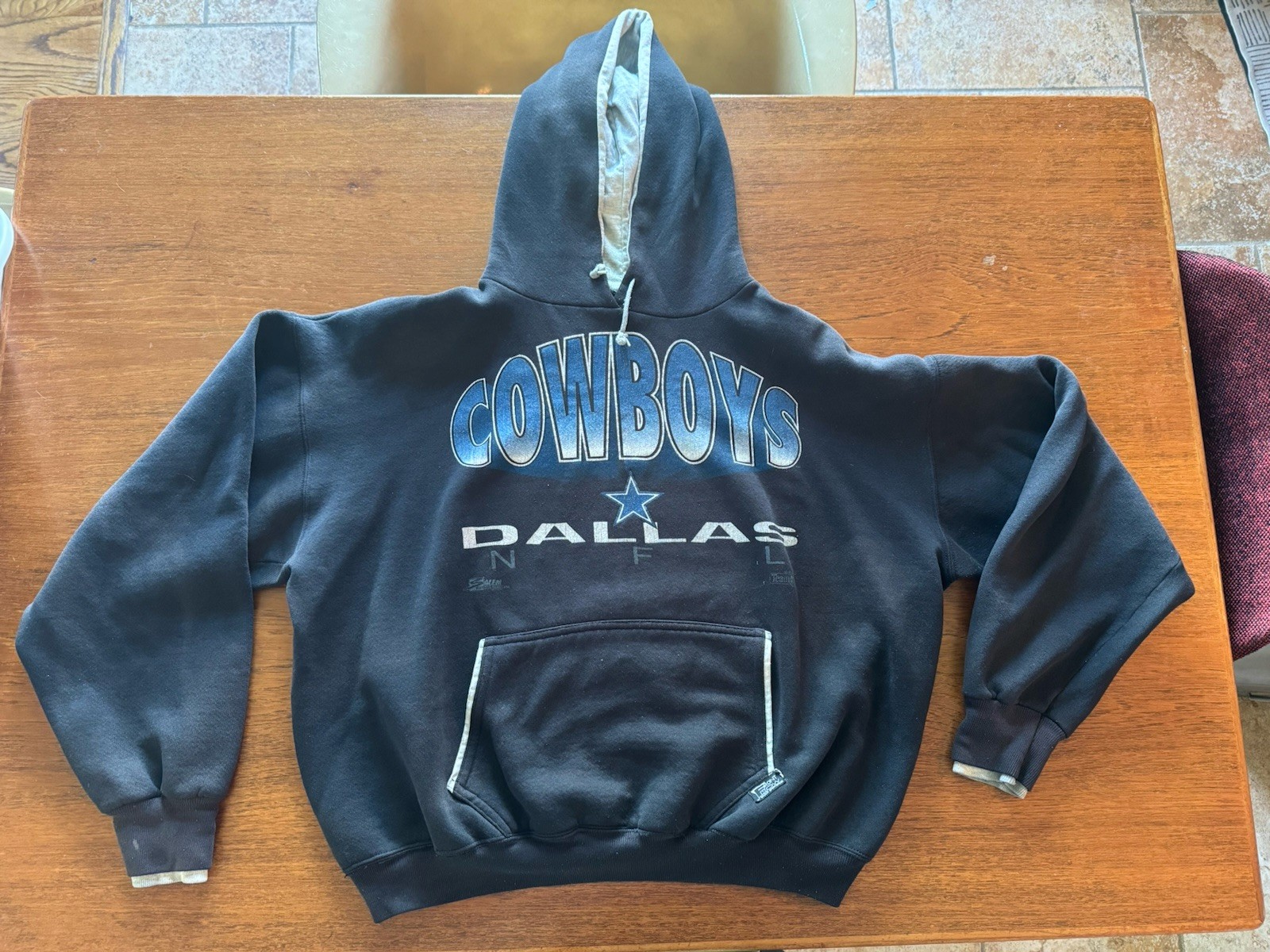 Felpa con cappuccio vintage Dallas Cowboys anni 90 prima fila Salem abbigliamento sportivo L vintage