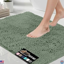 GORILLA GRIP 24x17 Sage Green Bath Rug Mat - Soft Chenille, Quick-Dry, Washable