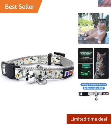 Glow in the Dark Cat Collar with Breakaway Safety Buckle & Bell Adjustable Ki...