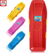 Durable Snow Sled Kids  Adults Heavy Duty Toboggan W/ Tow Rope  Handles New