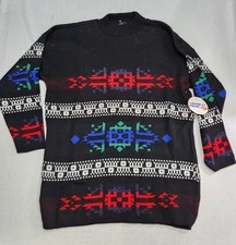 Vintage American Pride Sweater New Old Stock 1993 USA Black Colorful Oversized