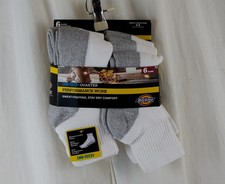 6 PAIRS Dickies Men's Dri-Tech Moisture Control Quarter Socks White Size Medium