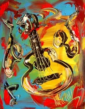 GUITAR - GICLEE PRINT  Stretched Canvas by Impressionist M.KAZAV