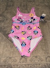 Disney Minnie Mouse 50 UPF Youth Girls Pink One Piece Swimsuit Size 5/6 New