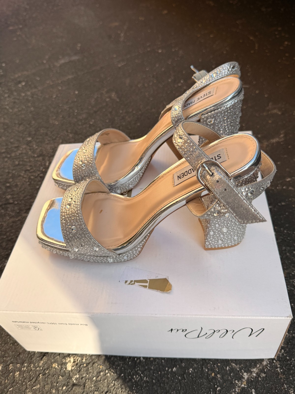 Steve Madden Silver Sparkly Chunky Heels Women's Size 8.5
